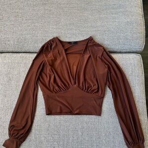 Women’s 21 Saints Brown Long Sleeve Cropped Top V-neck M Slinky